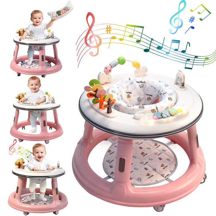 WonderStone 3 in 1 Baby Push Walker with Swivel Seat, Pink
