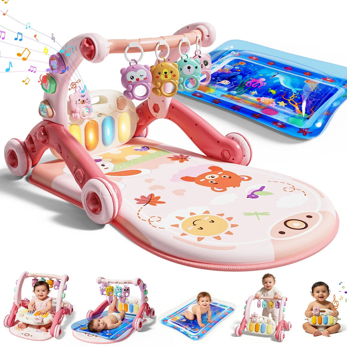 WonderStone  6-in-1 Baby Gym Play Mat & Activity Center Walker with Water Mat, Pink
