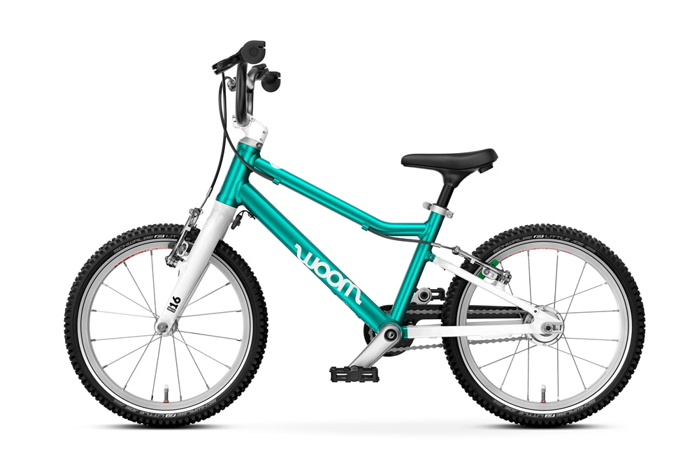 Shop Woom GO 3 Bike "16, AUTOMAGIC, Metallic turquoise at GoodBuy Gear