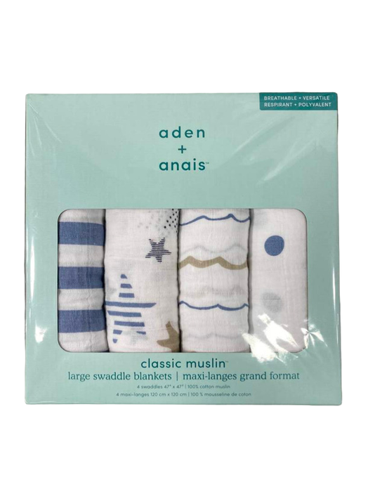 used Aden + Anais Large Cotton Muslin Swaddle, 4 Pack, Rock Star