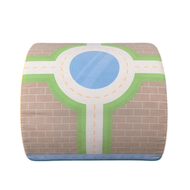 Cylindrical object with road design on a white background