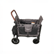 Shop Wonderfold W2 Luxe Multifunctional Double Stroller Wagon, 2024, Black Frame with Brown Handlebar, Charcoal Gray Fabric at GoodBuy Gear