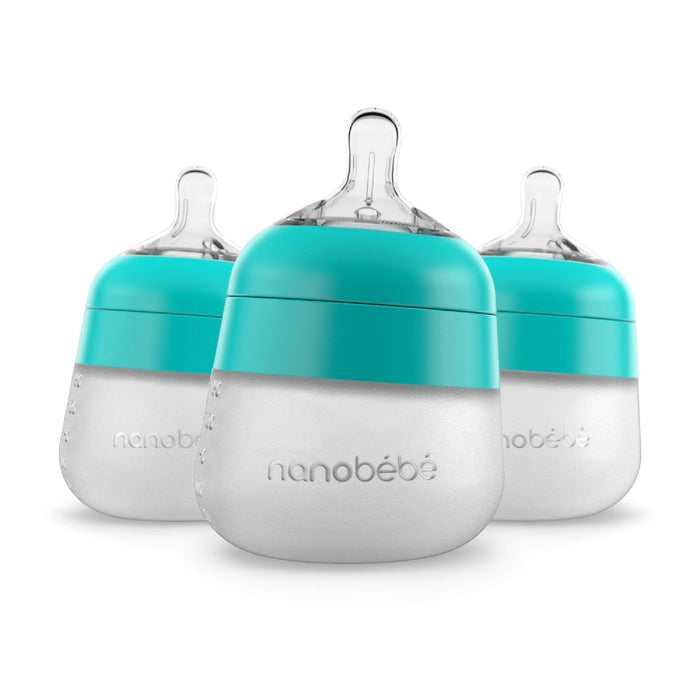 used Nanobébé Flexy Silicone Baby Bottles, 5oz, 3-Pack, Teal