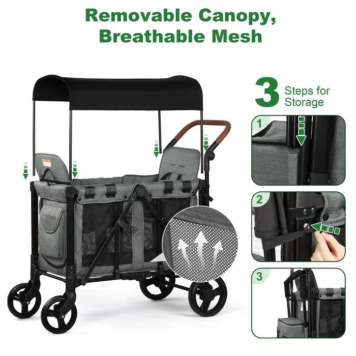 Vomeast Stroller Wagon With Canopy, 2 Seater, Gray