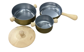 Shop Lalo Wooden Metallic Pots & Pans Kids Play Kitchen Set, Wooden at GoodBuy Gear