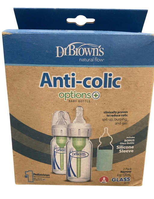Shop Dr. Brown's Natural Flow Anti-Colic Options+ Narrow Glass Baby Bottles with Silicone Bottle Sleeve, 2 Pack, 4 oz, Mint at GoodBuy Gear