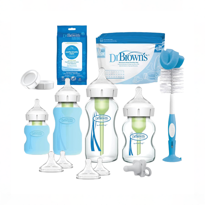 Shop Dr. Brown's Natural Flow Anti-Colic Options+ Wide-Neck Glass Baby Bottle & HappyPaci Starter Set, Blue at GoodBuy Gear