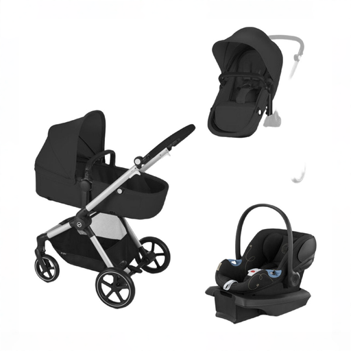 Shop Cybex Eos and Aton G Travel System, 2025, Black, Ocean Blue at GoodBuy Gear