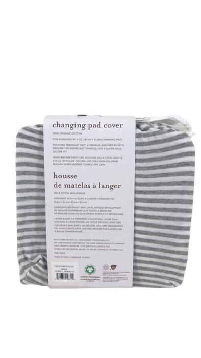Shop Burt's Bees Baby Changing Pad Cover, Organic Cotton Jersey, Heather Grey Stripe at GoodBuy Gear