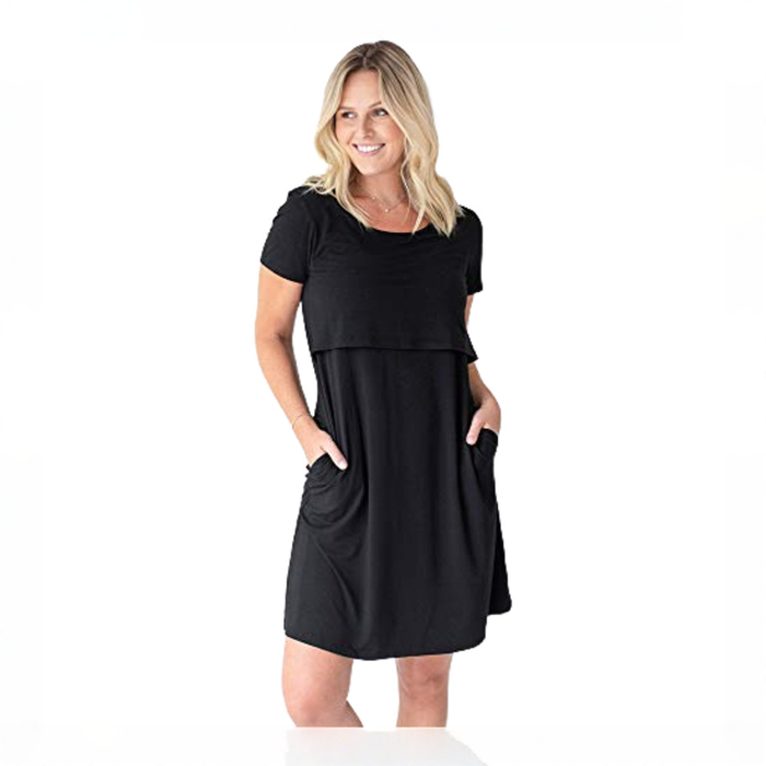 Shop Kindred Bravely Eleanora Bamboo Maternity & Nursing Lounge Dress, Black, Large at GoodBuy Gear