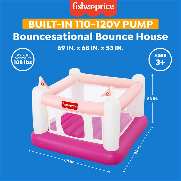 Fisher Price Bouncesational Indoor Inflatable Bouncer with Built-In Pump, Pink
