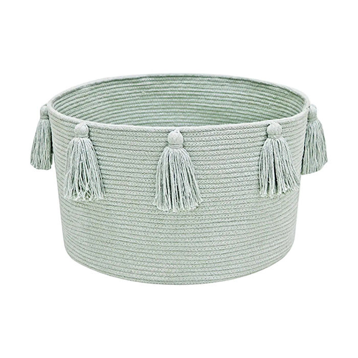 Lorena Canals Tassels Basket, Blue Sage, 1’ H x 1’ 6” D