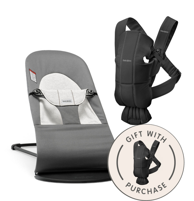 BabyBjorn Bouncer Balance + Free Baby Carrier Mini, Gray/Black
