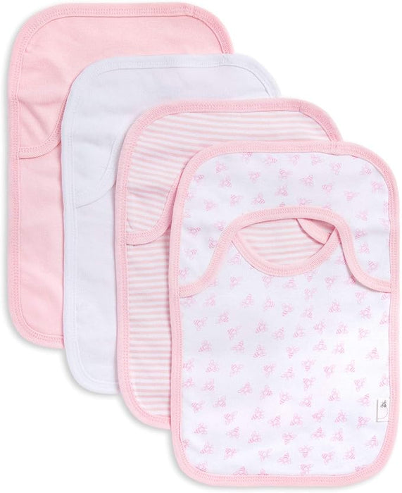 Burt's Bees Baby Organic Lap Shoulder Bib, 4 Pack, Blossom Pink Prints