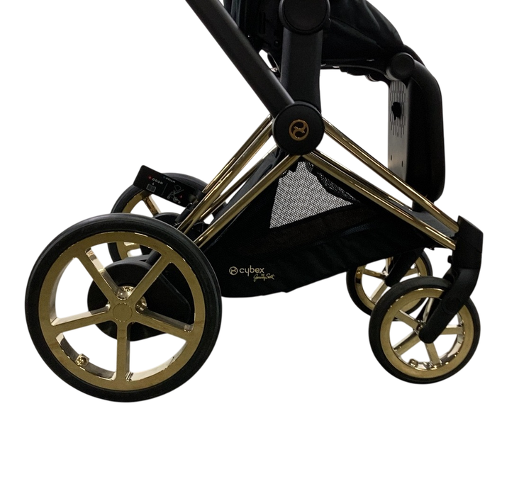 Shop Cybex E-PRIAM Electric Stroller, 2022, Gold With Black Details, Wings By Jeremy Scott, with Battery at GoodBuy Gear