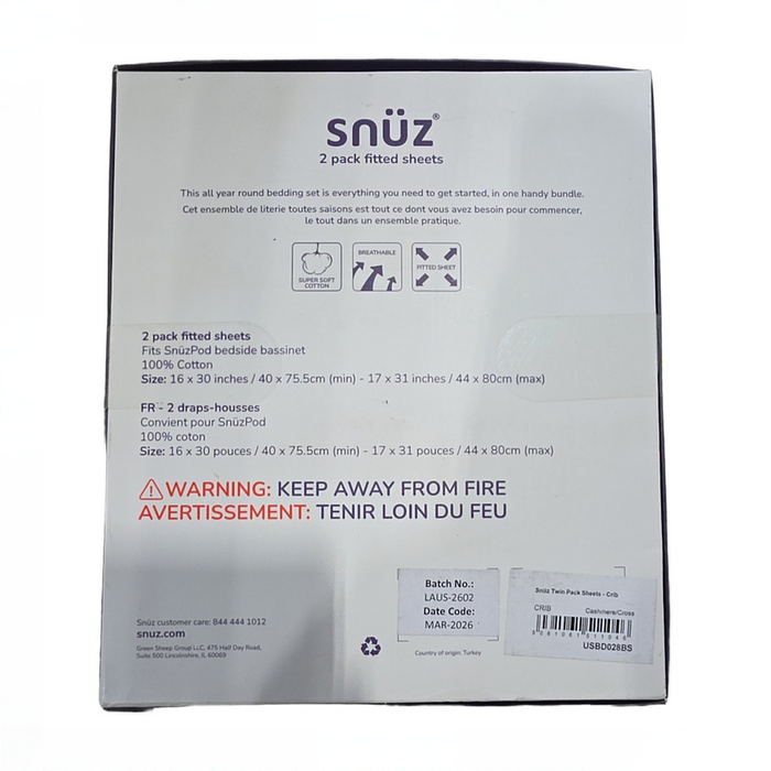 Shop DRAFT - Snuz 2 Pack Fitted Sheets, Cashmere/Cross at GoodBuy Gear