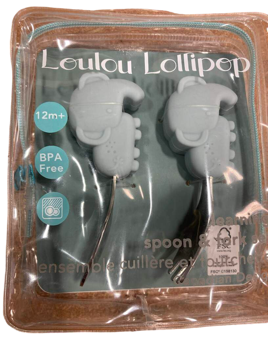 used LouLou Lollipop Born to Be Wild Learning Spoon And Fork Set, Elephant