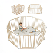 Shop Comfy Cubs Foldable Baby Gate Playpen, Natural Wood at GoodBuy Gear