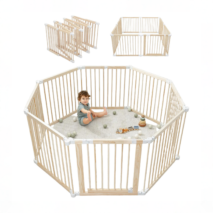 Shop Comfy Cubs Foldable Baby Gate Playpen, Natural Wood at GoodBuy Gear