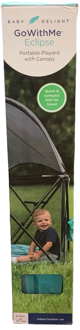 used Baby Delight Go With Me Eclipse Portable Playard, Regular, Watercolor Stripe w- Grey Canopy