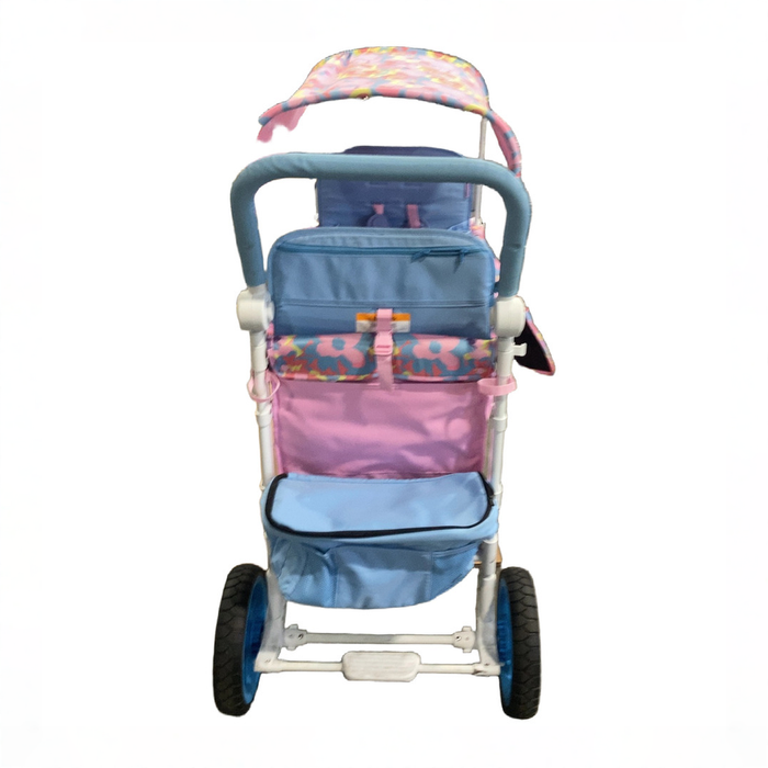 Shop Wonderfold W4 Luxe Quad Stroller Wagon, 2023, Petal Pop Fabric, White Frame with Blue Handlebar at GoodBuy Gear