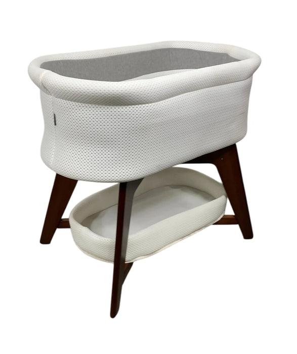 TruBliss Evi Smart Bassinet with Smart Technology, White with Walnut Base