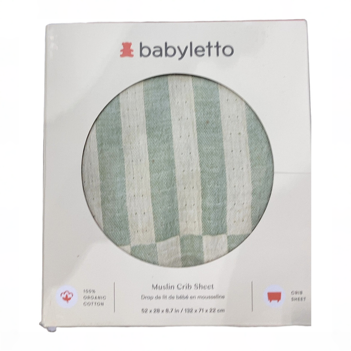 Shop DRAFT - Babyletto Muslin Crib Sheet, Moss Green Offset Stripe at GoodBuy Gear