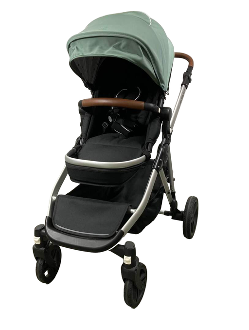 secondhand Mockingbird Single to Double 2.0 Stroller, 2024, Silver with Penny Leather, Watercolor Drops, Sage