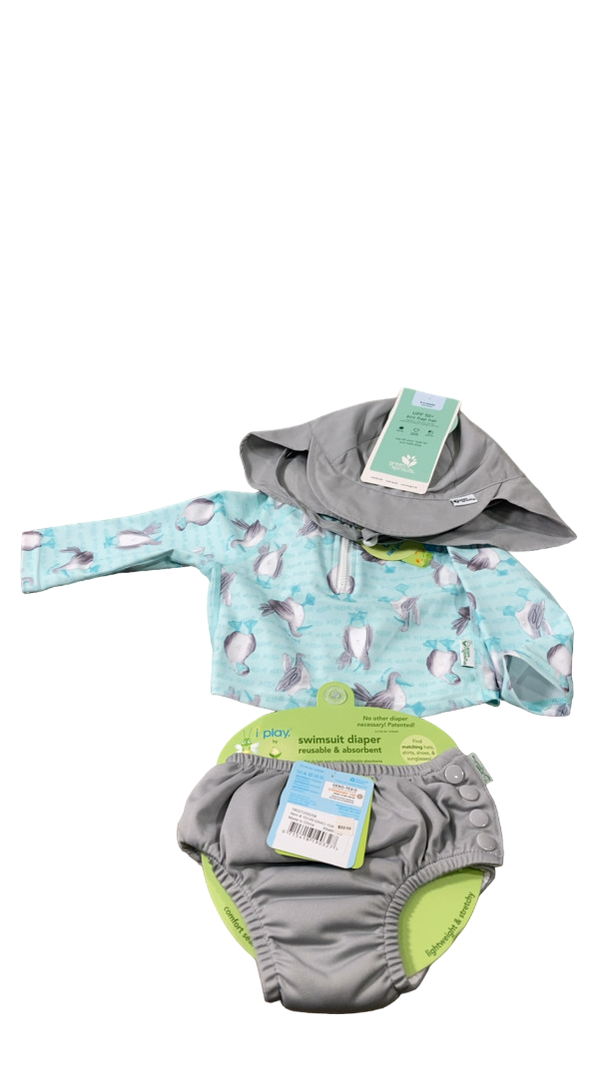 Green Sprouts UPF 50+ Snap Swim Diaper & Rashguard Set with Brim Hat,
