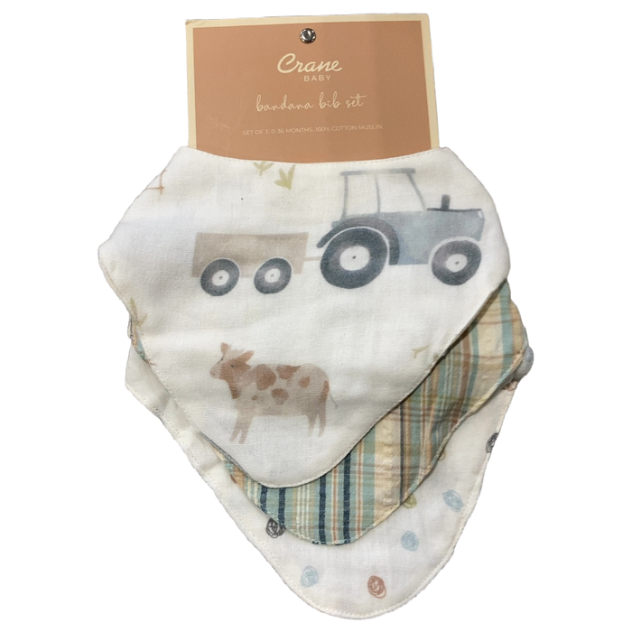 Shop Crane Baby Muslin 3 Piece Bib Set, Charlie Farmhouse Tractor at GoodBuy Gear