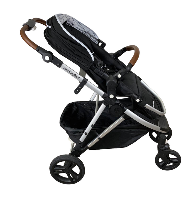 Mockingbird Single Stroller, 2023, Black, Windowpane, Silver With Penny Leather