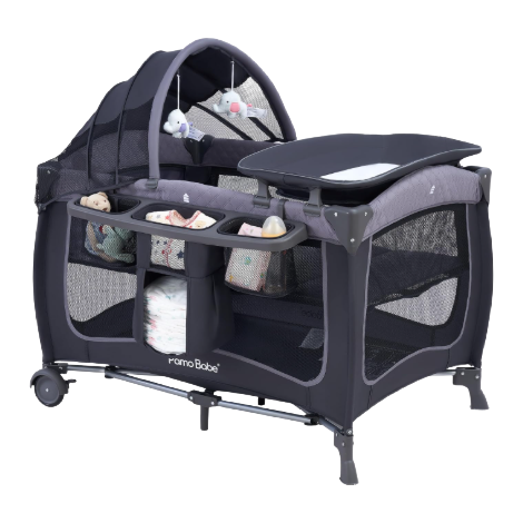 Shop Pamo Babe Portable Crib Playard with Canopy and Changing Table, Grey at GoodBuy Gear