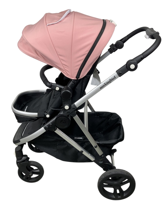 Shop Mockingbird Single to Double 2.0 Stroller, 2024, Bloom, Silver With Black Leather, Watercolor Drops at GoodBuy Gear