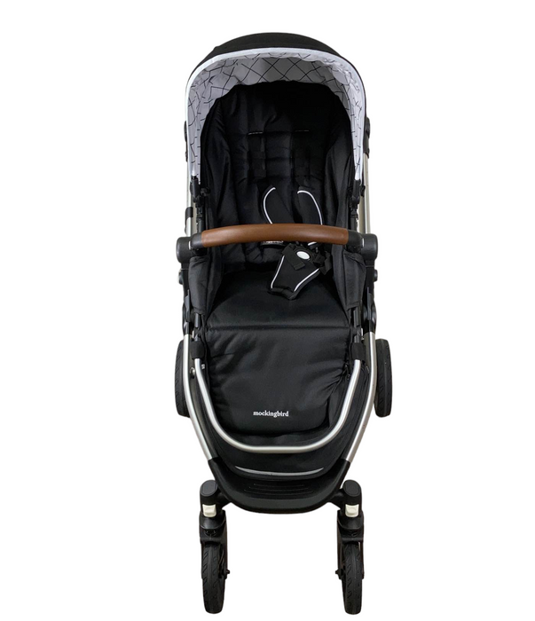 Mockingbird Single Stroller, 2023, Black, Windowpane, Silver With Penny Leather