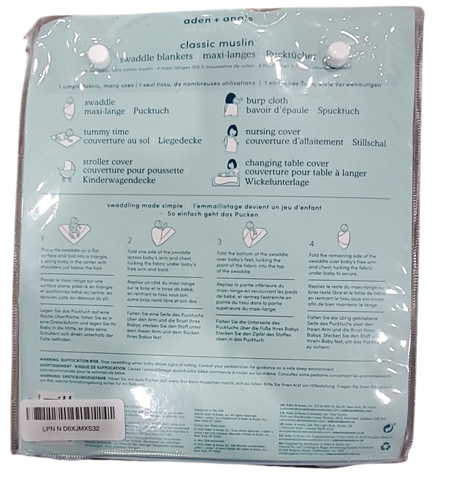 Shop Aden + Anais Cotton Muslin Swaddle, 4 Pack, 47" x 47", Cotton Muslin, Piece of My Heart at GoodBuy Gear