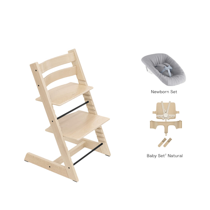 Stokke Tripp Trapp High Chair² with Newborn Set, Grey, Natural, Natural with Beige Harness