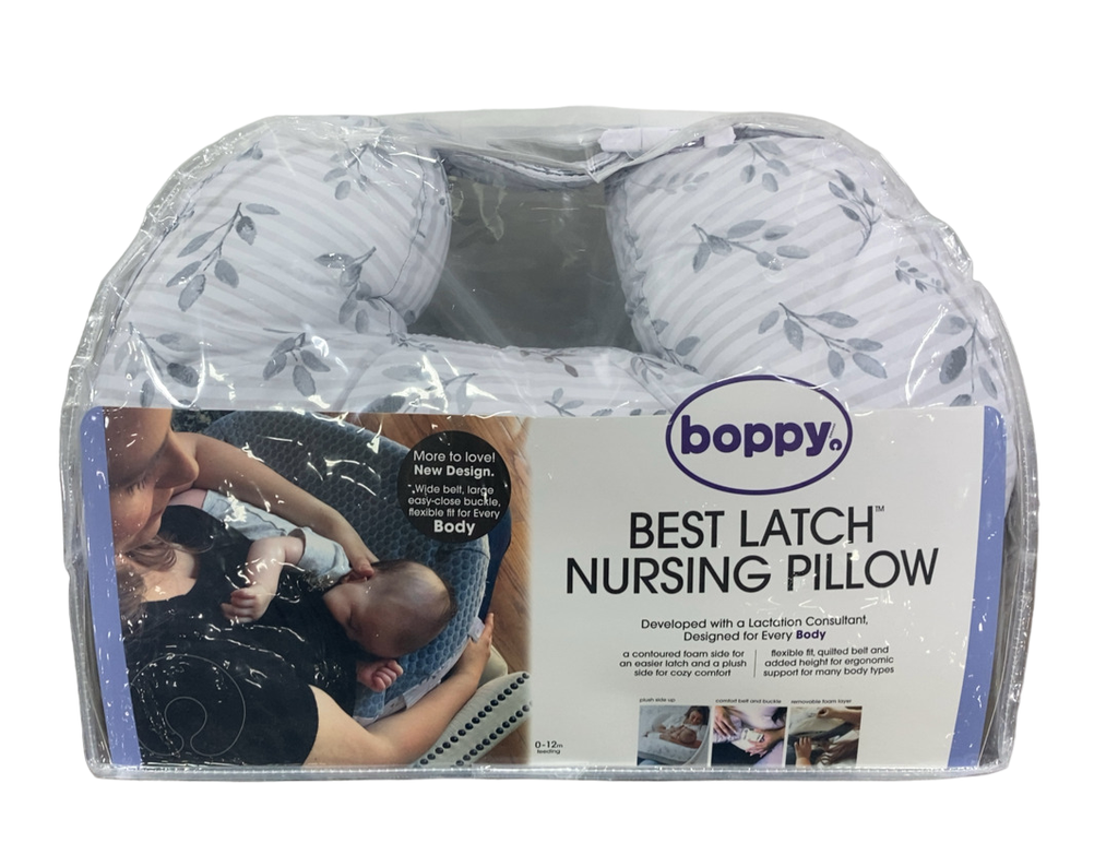 Boppy Best Latch Breastfeeding Pillow, Gray Leaf Stripe