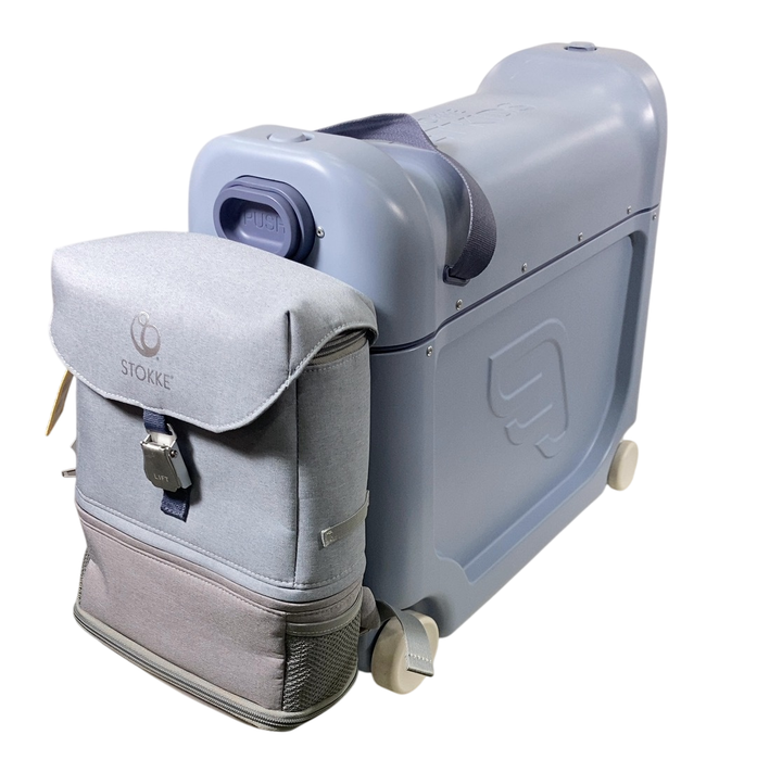 Shop Stokke JetKids BedBox + Crew Backpack Travel Bundle, Arctic Blue at GoodBuy Gear