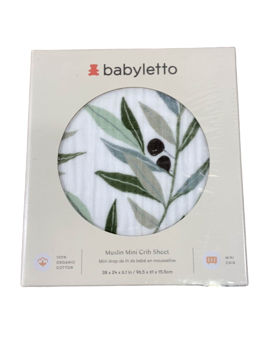 used Babyletto Muslin Mini Crib Sheet, Olive Branches