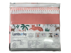 secondhand Lambs & Ivy 3 Piece Crib Set, Enchanted Safari