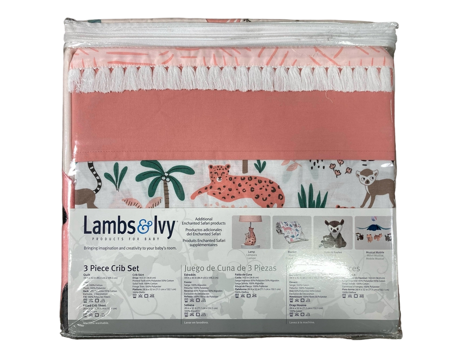 secondhand Lambs & Ivy 3 Piece Crib Set, Enchanted Safari