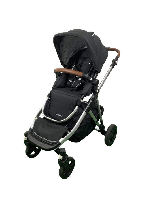 Mockingbird Single to Double 2.0 Stroller, 2024, Black, Silver With Penny Leather, Watercolor Drops