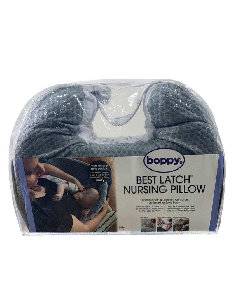Boppy Best Latch Breastfeeding Pillow, Gray Pennydot Leaf Stripe