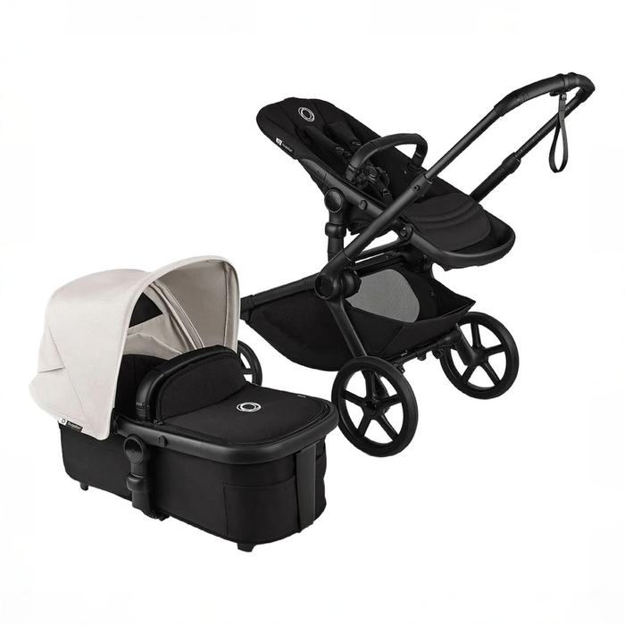 Bugaboo Kangaroo Complete Stroller + Bassinet Bundle, Midnight Black, Misty White, Black Frame