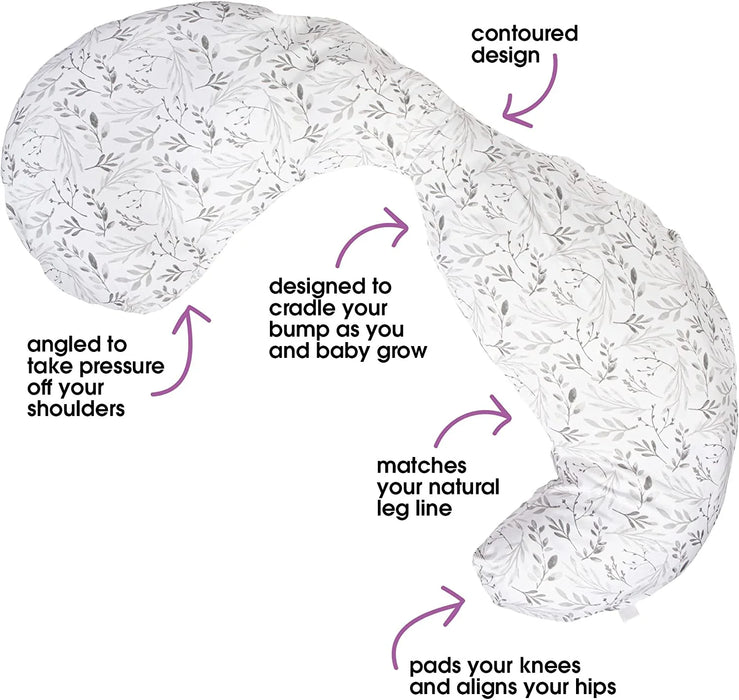 Boppy Total Body Pregnancy Pillow, Gray Scattered Leaves