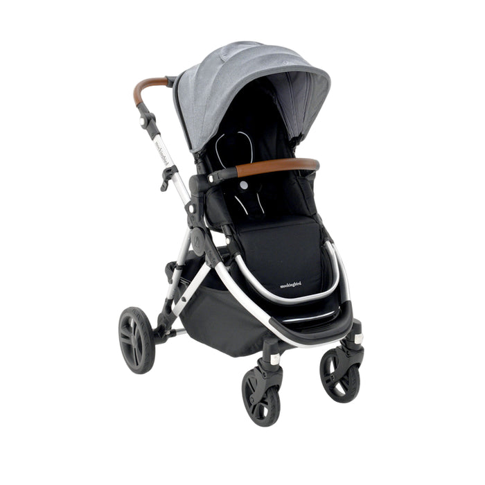 Mockingbird Single 2.0 Stroller, 2025, Heather Grey, Silver With Penny Leather, Solid Grey