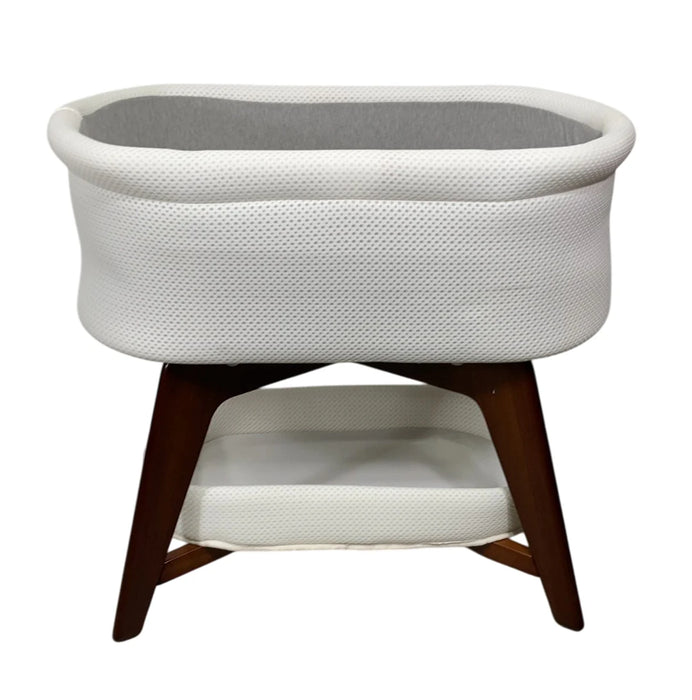 TruBliss Evi Smart Bassinet with Smart Technology, White with Walnut Base