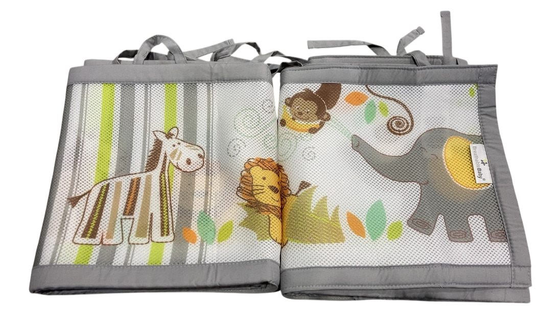 Shop Breathable Baby Mesh Crib Liner, Full Size/4 Sides, Safari Fun Too at GoodBuy Gear