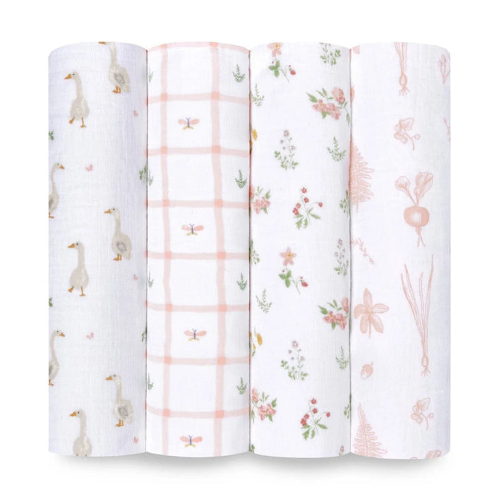 Aden + Anais Cotton Muslin Swaddles Pack of 4, Country floral