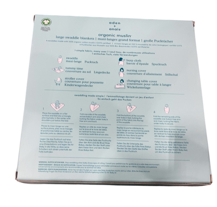Shop Aden + Anais Cotton Muslin Swaddle, 4 Pack, 47" x 47", Organic Cotton Muslin, Sailing Seas at GoodBuy Gear